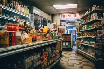 Interior of empty small corner store