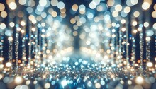 Abstract Blue Background, Blue Glitter, Shiny Background With Blurred Bokeh, Winter Wallpaper
