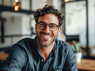 Wall Mural - Handsome male freelancer in a cafe