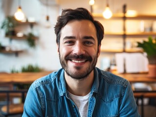 Wall Mural - Handsome male freelancer in a cafe