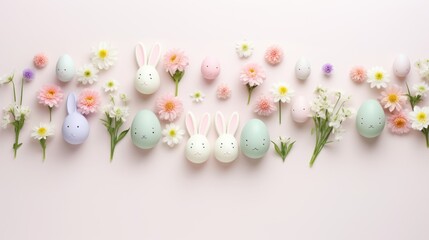 Sticker -  a group of easter eggs with flowers and daisies on a pink background with the word happy easter written in the middle.