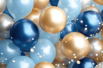 Wall Mural - Party balloons Background , golden and blue balloons background with confetti and bokeh backgrounds Ai generated