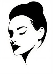 Wall Mural - black and white silhouette of woman face with red lips, editable vector icon, ready to print, design as banner isolated on white background, minimalistic retro style, fashion, feminine power