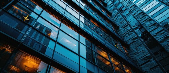 Wall Mural - blue background framing an office building facade.
