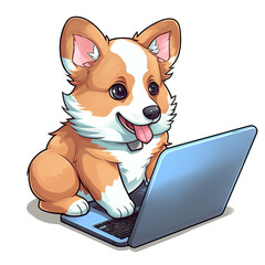 Wall Mural - puppy with laptop
