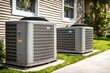 Heating and air conditioning units outside house. home improvement and climate solutions.