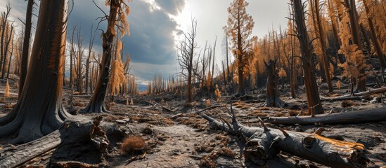 Wall Mural - Burnt forest with severely damaged trees.