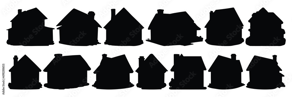 House building silhouettes set, large pack of vector silhouette design ...