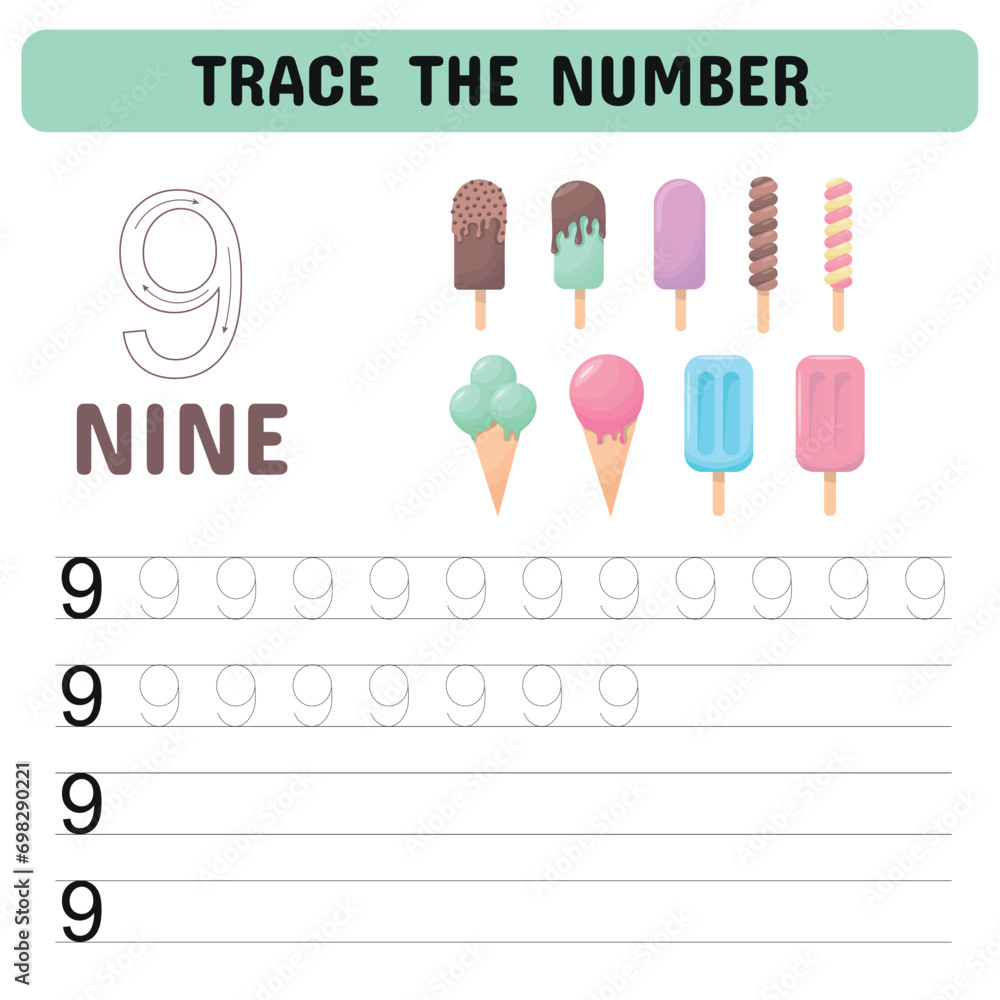 Trace the number . Tracing number worksheet for kindergarten, preschool ...