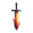 Pixel Art Flaming Sword on White Background
