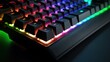 Closeup a gaming keyboard with RGB light. digital accessory background.
