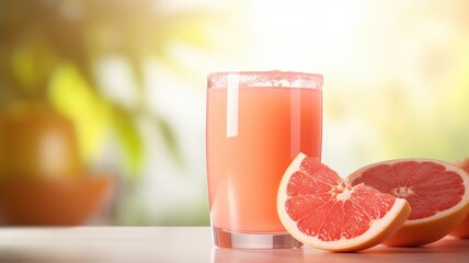 Wall Mural - A glass of grapefruit juice with a salted rim and grapefruit slices