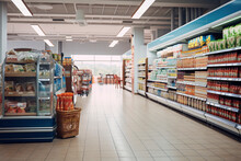 Interior Of A Supermarket Or Grocery Store, Economic Crisis Concept