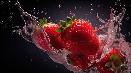 Poster - Fresh strawberry with water splash AI Generative