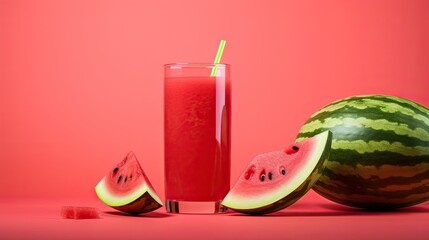 Wall Mural - Fresh watermelon juice on the table AI Generative