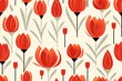 Flowers and leaves background design. Abstract geometric seamless pattern. Decoration floral ornament in retro vintage design style. Red tulip flowers. modern vector artwork. generative AI