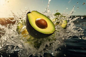 Sticker - Fresh avocado with water splash I Generative