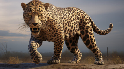 Wall Mural - Leopard. Portrait of leopard standing a looking away proudly, Panthera pardus. AI Generative