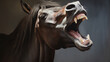Laughing horse in a dark background. AI Generative