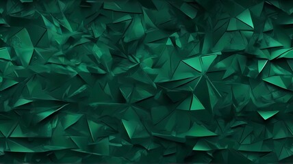 Panoramic abstract texture long dark green background banner with geometric triangle gradient shapes. metallic metal paper pattern illustration.