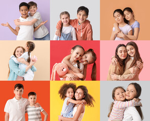  Collage of hugging people on color background