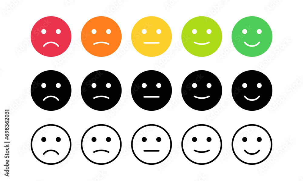 Feedback emoticons emojis. Smiley icon set , happy, neutral, sad, emoji ...