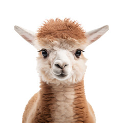 Wall Mural - Portrait of a cute baby alpaca isolated on white background