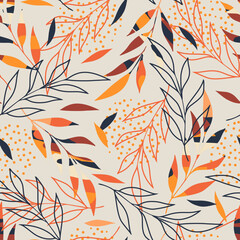 Wall Mural - Abstract pattern with hand drawn leaves. Ideal for wallpaper, surface textures, textiles.