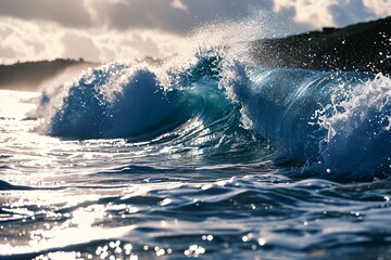 Wall Mural - A large wave crashing on the beach