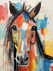 Wall Mural - drawing of a horse by a child, in the style of colorful expressionism, colorful children's drawing