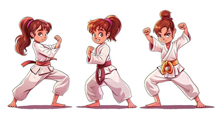 Sticker - Set of Karate Girl Cartoon