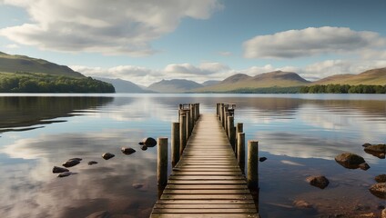 Wall Mural - a wooden dock in the middle of a lake
