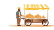 An Indian man is selling pani puri on street,Isolated on transparent PNG background, Generative ai