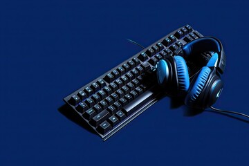 Games keyboard, mouse headset blue background