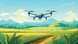 Fototapeta Konie -  drone technology applications agriculture farms fantasy concept illustration. Vector illustration 