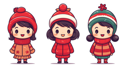 Wall Mural - clean cute girl boy christmas costume cartoon character sister. vector illustration