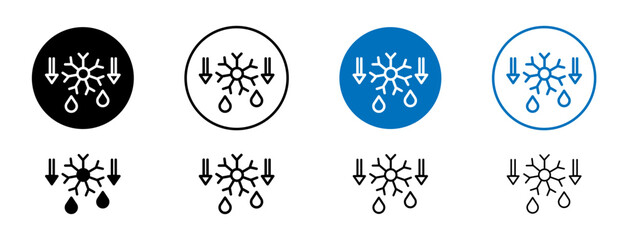 Defrost vector icon set. Fridge quick auto defrost vector illustration. Antifreeze system sign in black and blue color.