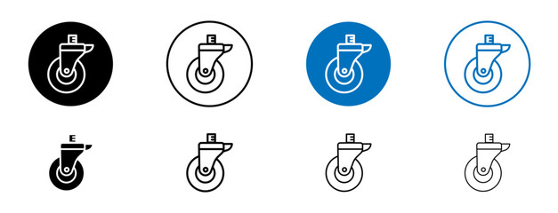 Wall Mural - Swivel caster vector icon set. Furniture chair wheel vector illustration. Trolley rubber wheel sign in black and blue color.