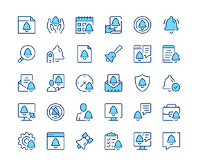 Wall Mural - Notifications icons set. Vector line icons. Blue color outline stroke symbols. Modern concepts