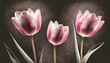 Tulipany, wiosenne kwiaty, na ciemnym tle, dekoracja ścienna, generative ai