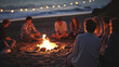A gathering of high school friends lounging by a makeshift fire on the beach