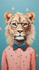 Canvas Print - A painting of a lion wearing glasses and a bow tie