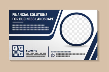 financial solutions for business landscape banner template design with photo and text placement prof