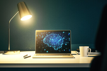 Wall Mural - modern computer monitor with creative artificial intelligence symbol. neural networks and machine le