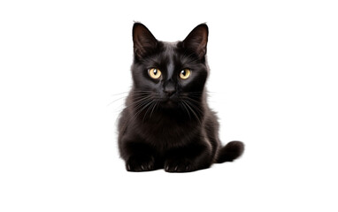  A Sleek Black Feline Resting on a Table isolated on transparent Background
