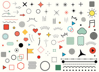 Decorative illustration set 2 Simple icon. Pattern hipster abstract vector illustration form geometric line shapes  treatment star glitter speech bubble line vector design