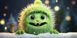 Kleines grünes süßes Monster mit frechen Grimassen und glubbsch Augen cartoon im Querformat, ai generativ