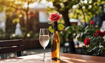 A Refreshing Evening Indulgence: A Glass and Bottle of Wine on a Table