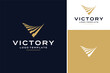 Initial Letter V Victory with Waving Fluttering Golden Ribbon Stripes Flag Pennant Pennon Banner Badge Emblem Logo