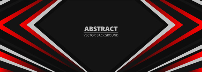 Aufkleber - Black abstract wide horizontal banner with red and gray lines and shapes. Dark modern sporty bright futuristic horizontal abstract background. Wide vector illustration EPS10.